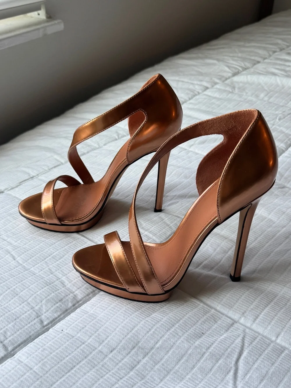 Brian Atwood bronze metallic stiletto high heels size 6